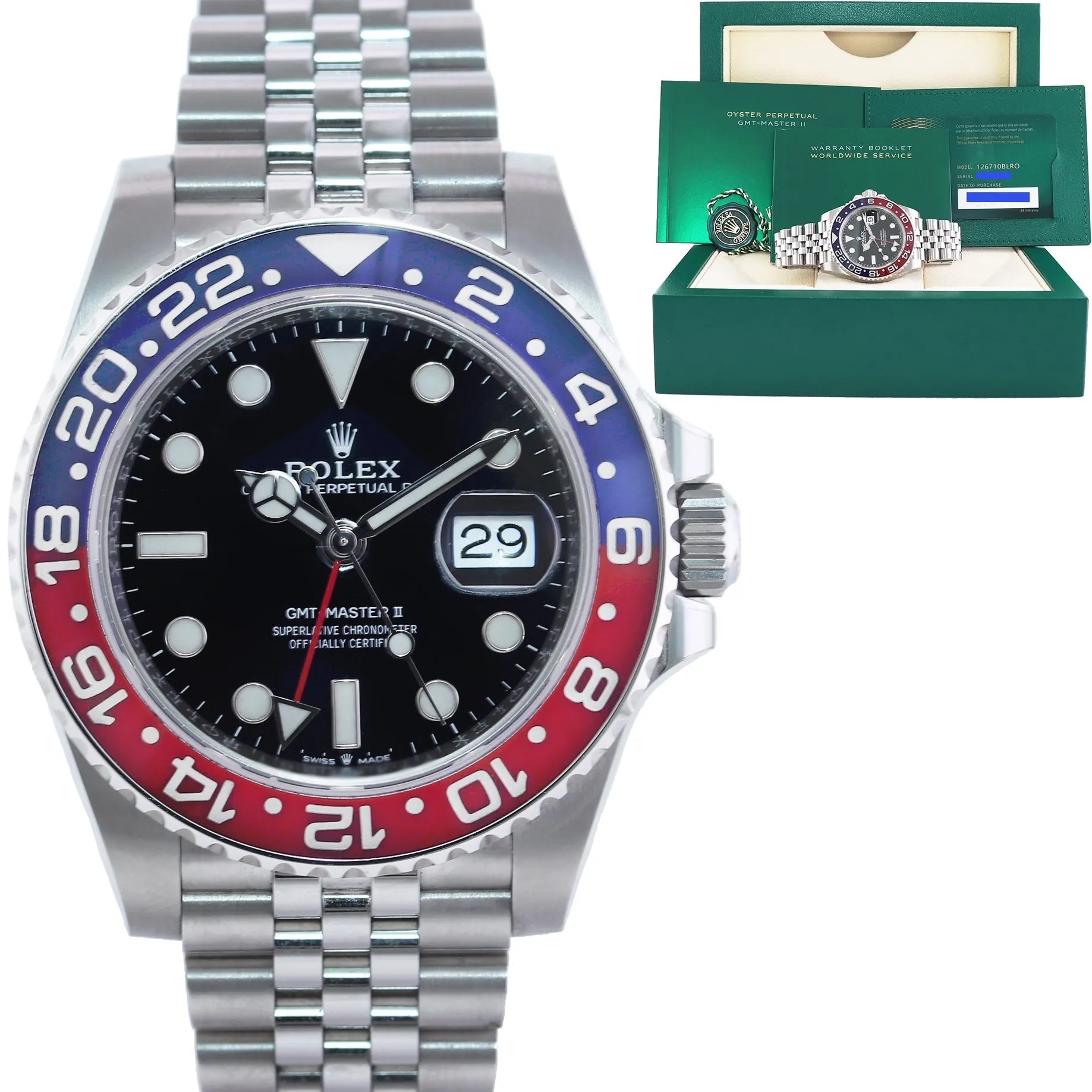 2020 NEW PAPERS Rolex 126710 GMT Master PEPSI Blue Ceramic Jubilee Watch Box
