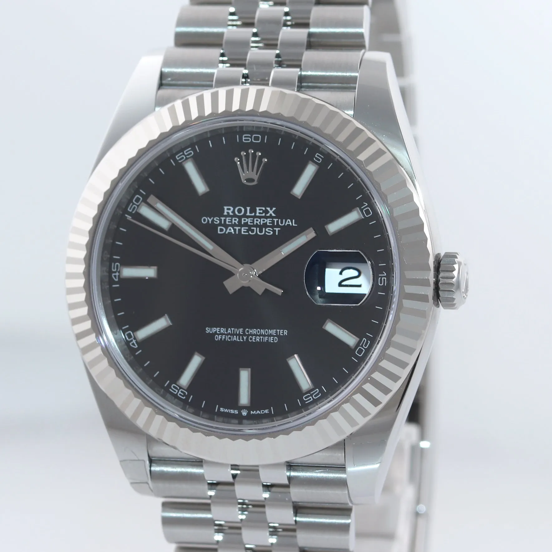 2020 NEW PAPERS Rolex DateJust 41 Black Stick Jubilee Fluted 126334 Watch Box