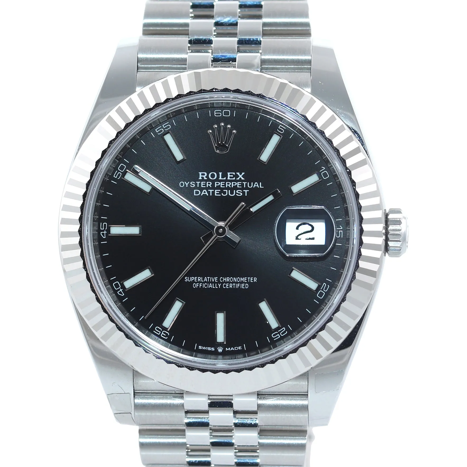 2020 NEW PAPERS Rolex DateJust 41 Black Stick Jubilee Fluted 126334 Watch Box