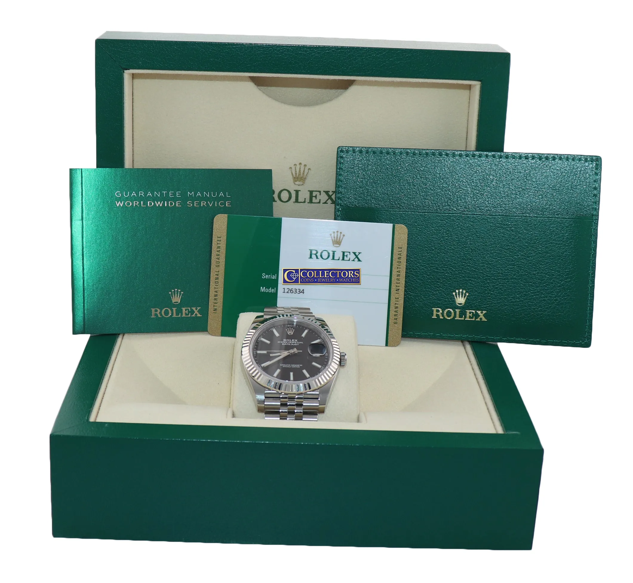 2020 NEW PAPERS Rolex DateJust 41 Black Stick Jubilee Fluted 126334 Watch Box