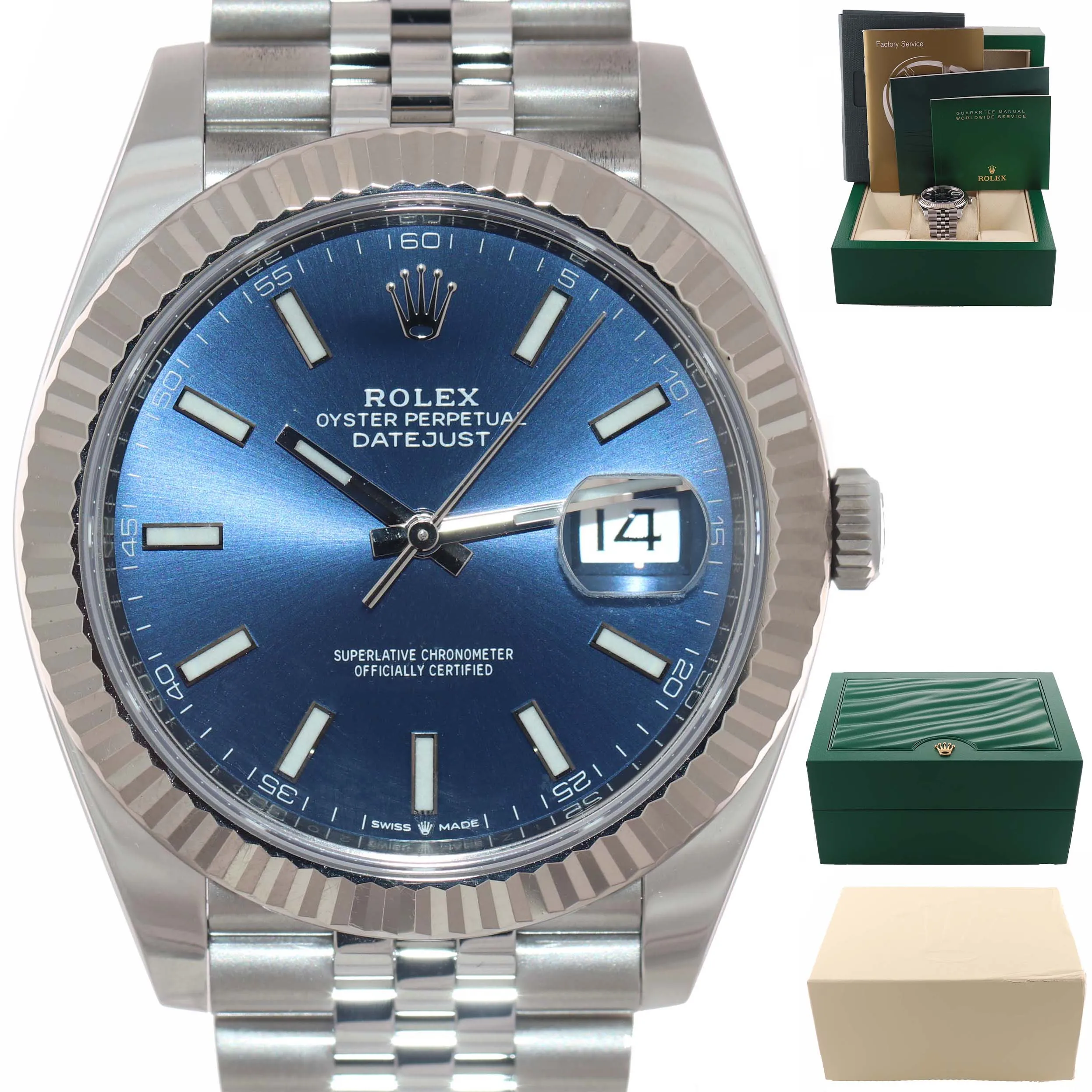 2020 NEW PAPERS Rolex DateJust 41 Blue Stick 126334 Steel Gold Jubilee Watch Box