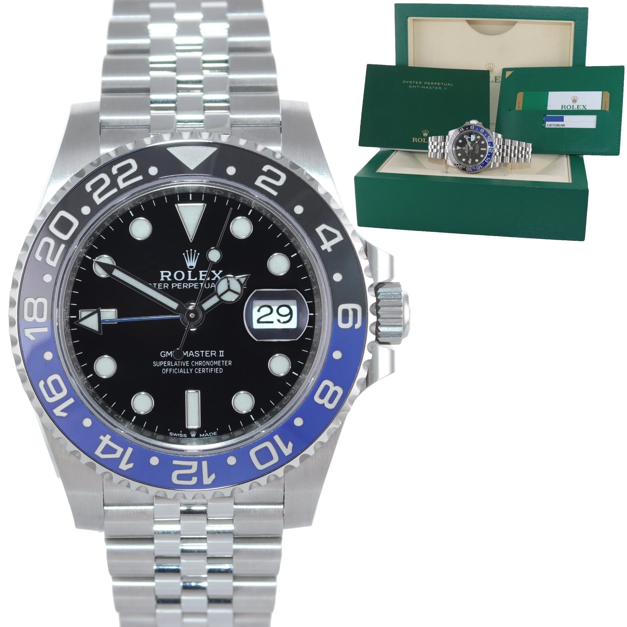 2020 PAPERS Rolex GMT Master Batman Black Blue Jubilee Ceramic 126710 Watch