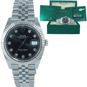 2021 NEW PAPERS Rolex DateJust 41 126334 Black Diamond Fluted Jubilee Watch Box