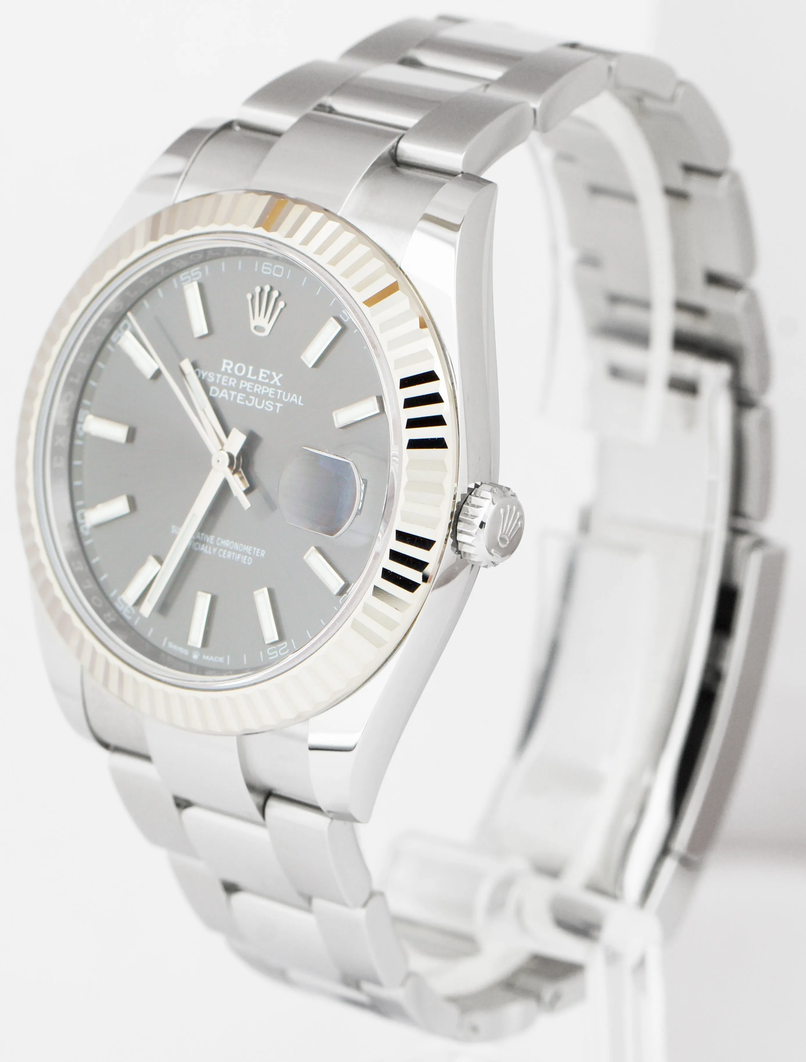 2021 Rolex DateJust 41 Rhodium Slate Fluted Stainless Oyster Watch 126334 B P
