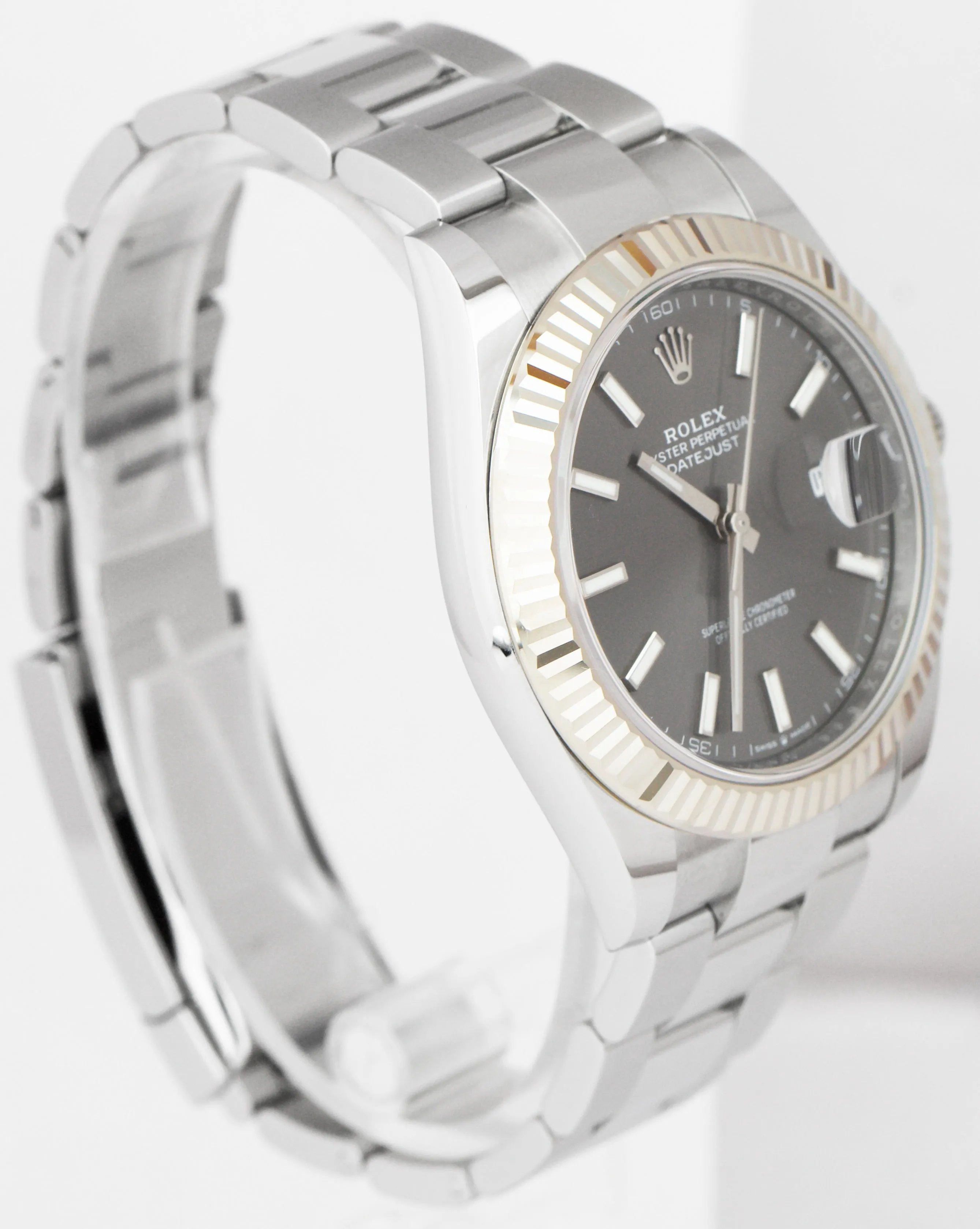 2021 Rolex DateJust 41 Rhodium Slate Fluted Stainless Oyster Watch 126334 B P