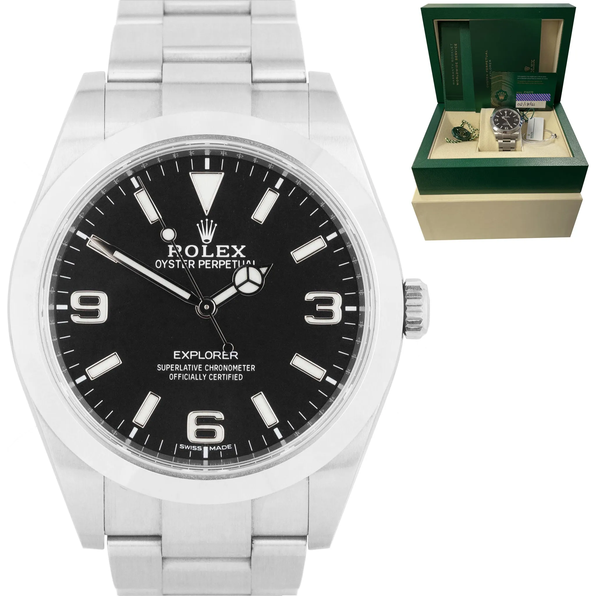 2021 UNPOLISHED Rolex Explorer I NEW CARD Black FULL LUME MK2 39mm 214270 Watch