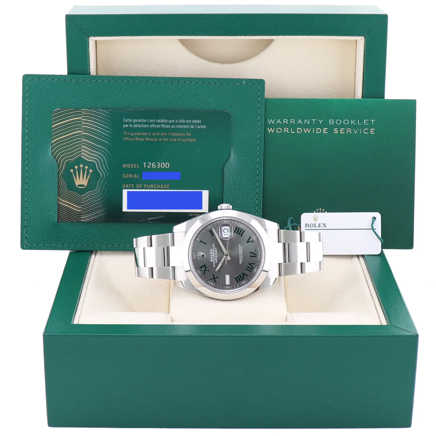 2023 NEW PAPERS Rolex DateJust 41 Steel 126300 Wimbledon Oyster 41mm Watch Box