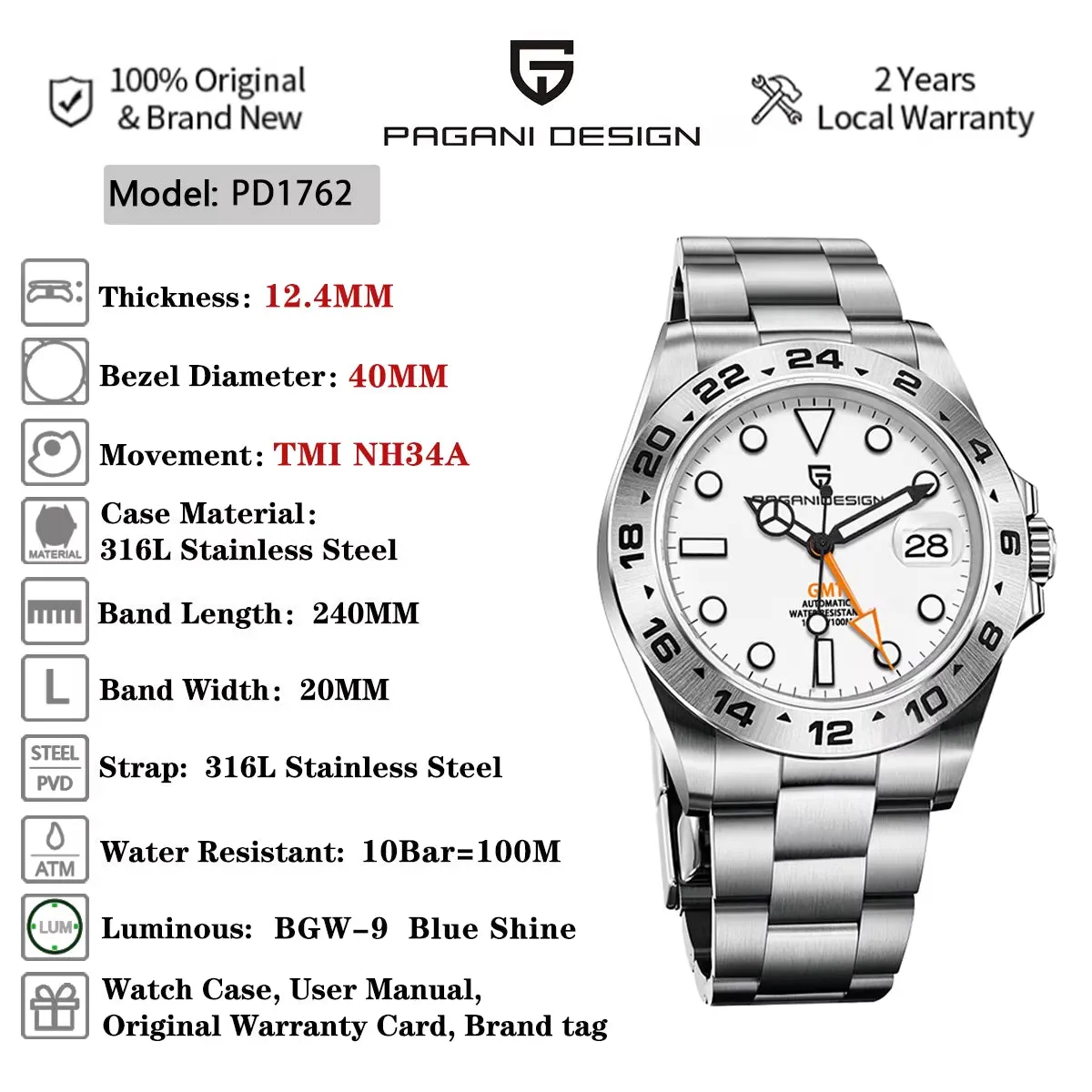 2024 New  NH34 GMT Automatic Mechanical Watches Men Sports Diving Swim Stainless Steel Waterproof Reloj Hombre