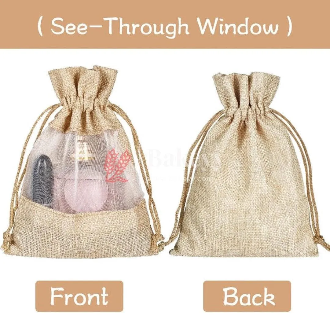 20x25 CM | Natural | Jute Potli Window Bag | Gift Return Gifts Bags| Drawstring Bags