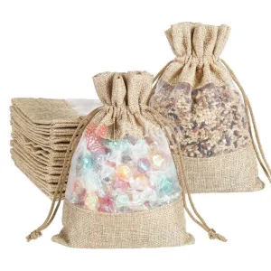 20x25 CM | Natural | Jute Potli Window Bag | Gift Return Gifts Bags| Drawstring Bags