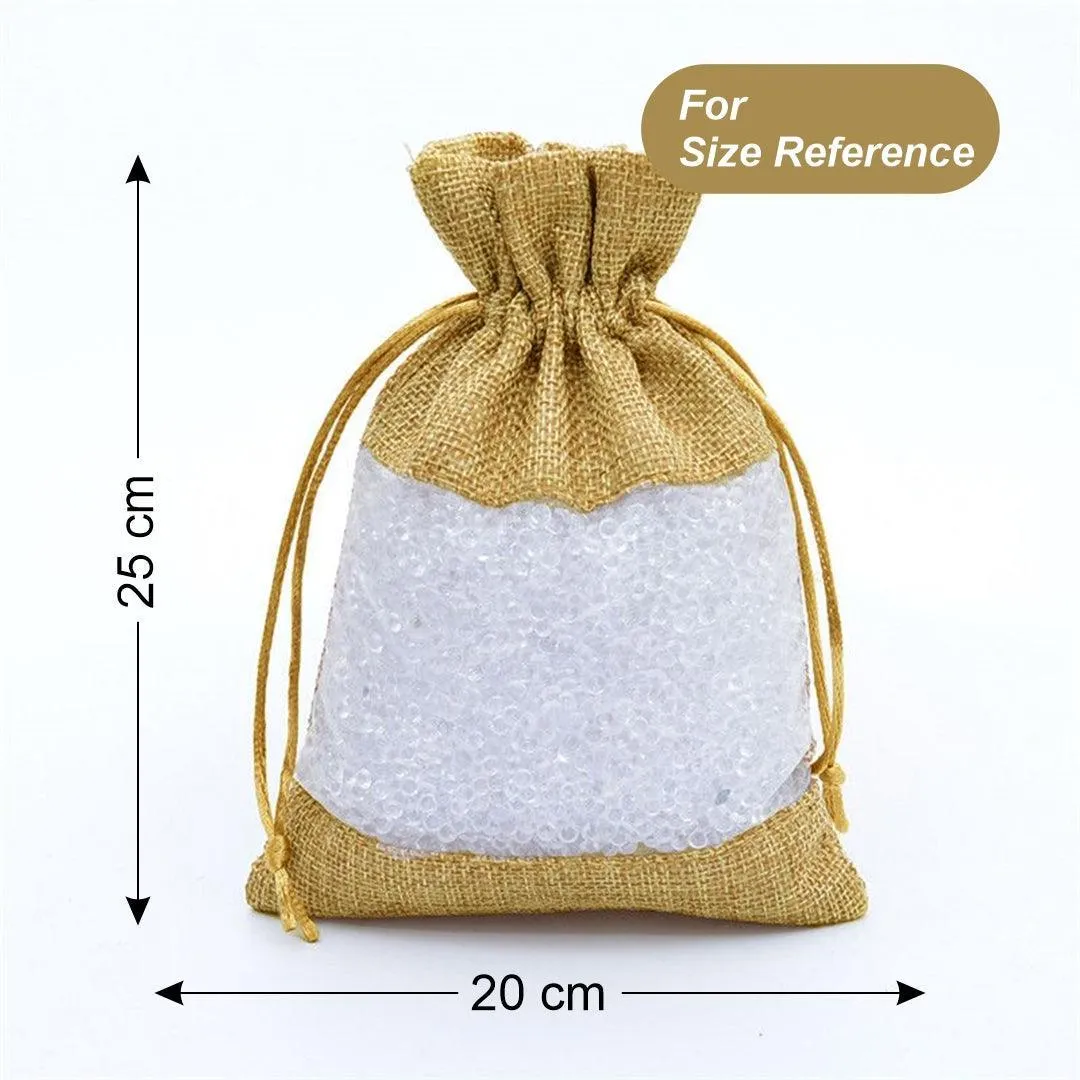 20x25 CM | Natural | Jute Potli Window Bag | Gift Return Gifts Bags| Drawstring Bags