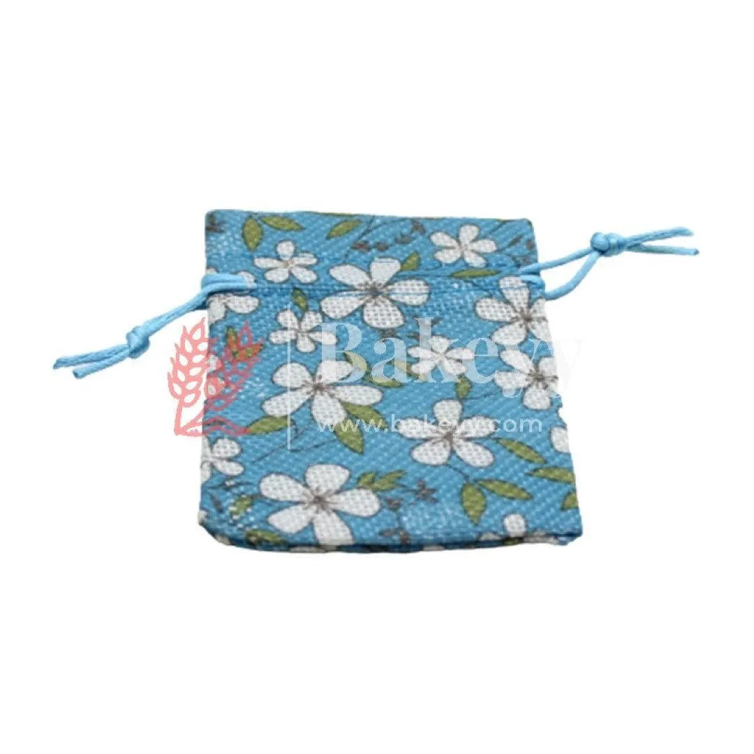 8x10 CM  Blue Printed | Printed Potli Jute Bag | Gift Return Gifts Bags |  Drawstring Bags | Pack Of 10