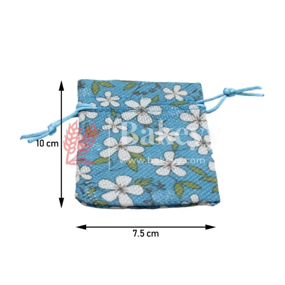 8x10 CM  Blue Printed | Printed Potli Jute Bag | Gift Return Gifts Bags |  Drawstring Bags | Pack Of 10