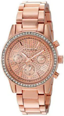 Akribos Xxiv Lumin Rose Gold Crystal Pave Dial Ladies Watch AK926RG
