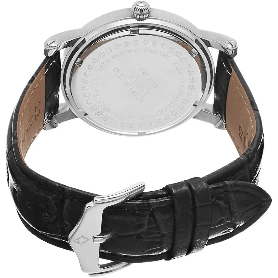 Akribos XxivBlack Dial Stainless Steel Black Leather Men's Watch AK632SSB