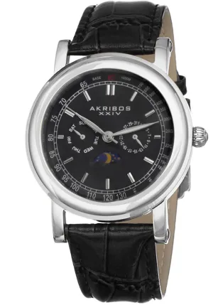 Akribos XxivBlack Dial Stainless Steel Black Leather Men's Watch AK632SSB