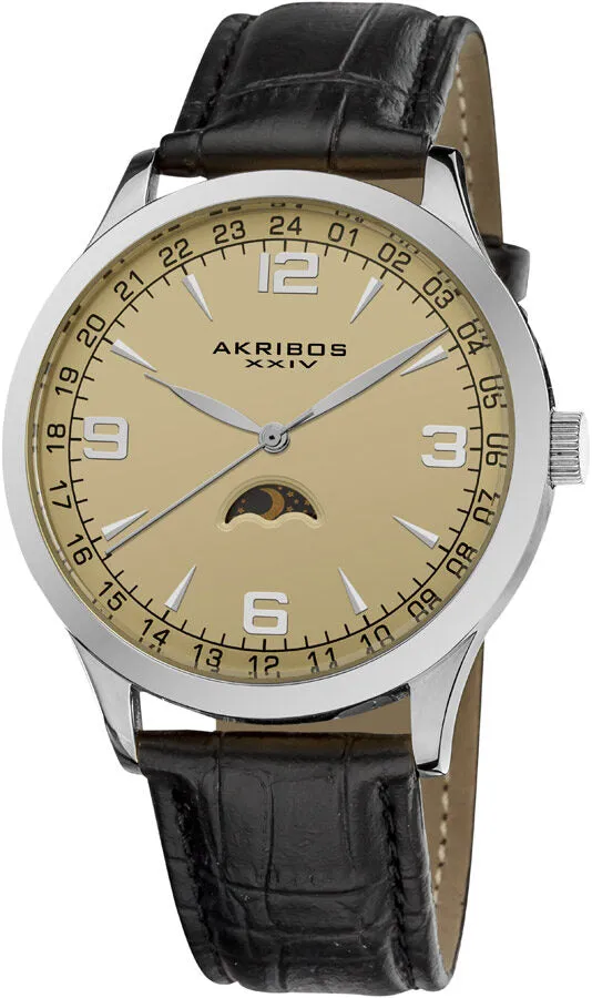 Akribos XxivChampagne Dial Black Leather Men's Watch AK637SSW