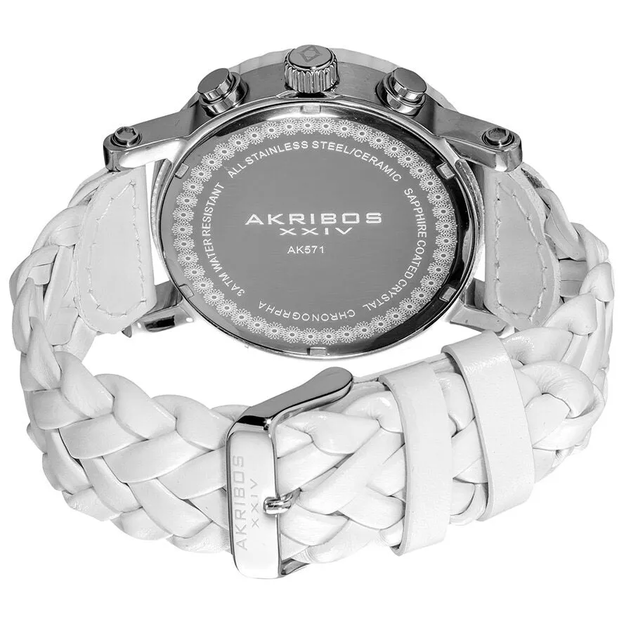 Akribos XxivChronograph White Ceramic White Leather Men's Watch AK571WT