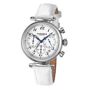 Akribos XxivChronograph White Dial  White Leather Ladies Watch AK630SSW