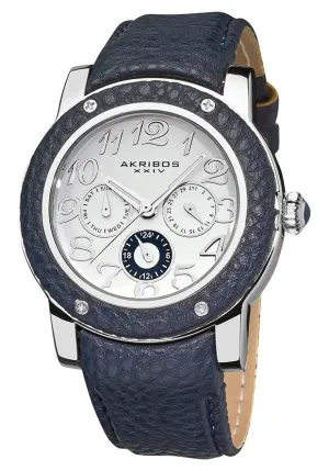 Akribos XxivGMT Multi-Function Blue Leather Ladies Watch AK560BU