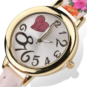and  Women Sweet Heart Watches Large Arabic Numerals Floral Strap Quartz Wrist Watch