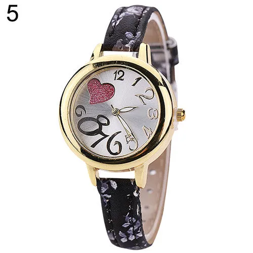 and  Women Sweet Heart Watches Large Arabic Numerals Floral Strap Quartz Wrist Watch