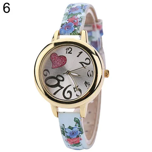and  Women Sweet Heart Watches Large Arabic Numerals Floral Strap Quartz Wrist Watch