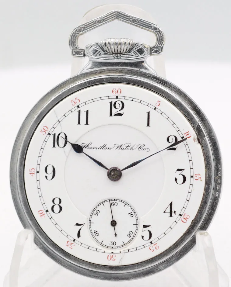 Antique 18 Size Hamilton 21 Jewel Railroad Pocket Watch 940 Recased Chrome