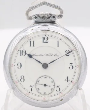 Antique 18 Size Hamilton 21 Jewel Railroad Pocket Watch 940 Recased Chrome