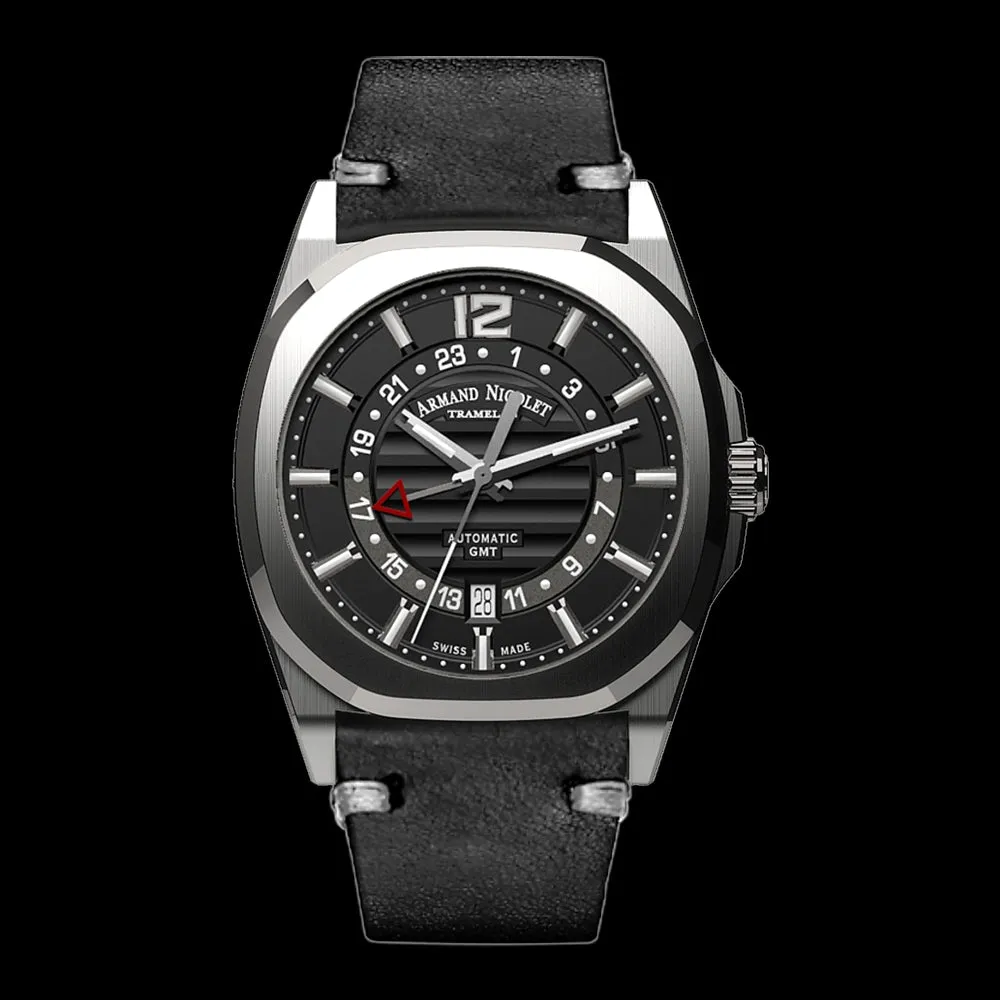 ARMAND NICOLET J09-3 MEN'S AUTOMATIC BLACK STRAP BLACK DIAL WATCH