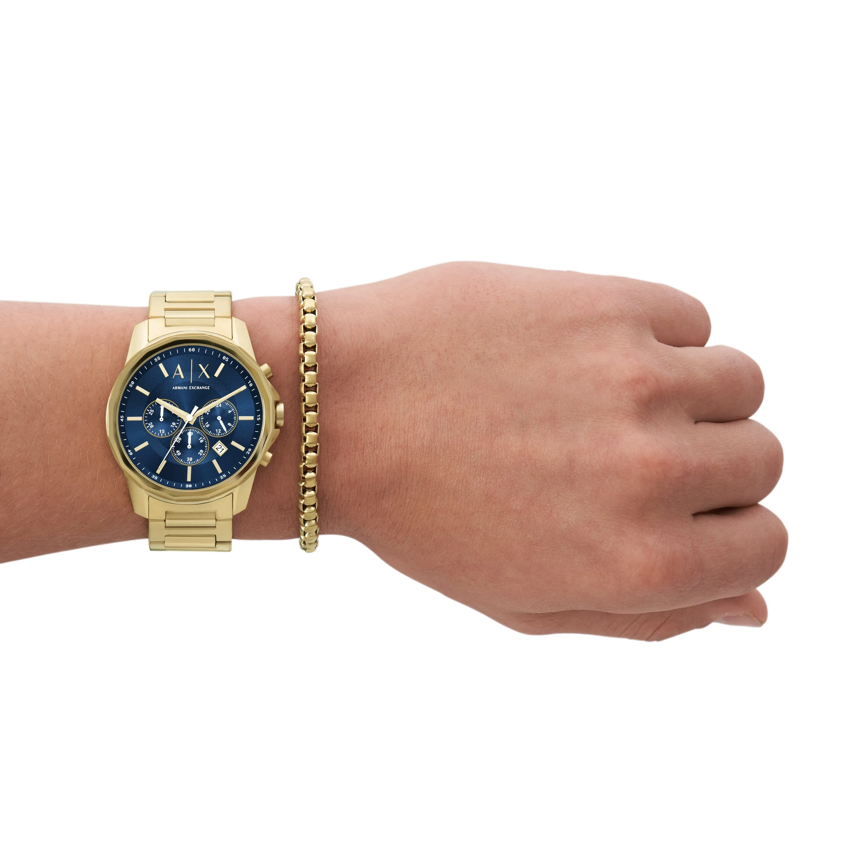 Armani Exchange Chronograph Gold-Tone Stainless Steel Watch and Bracelet Set AX7151SET