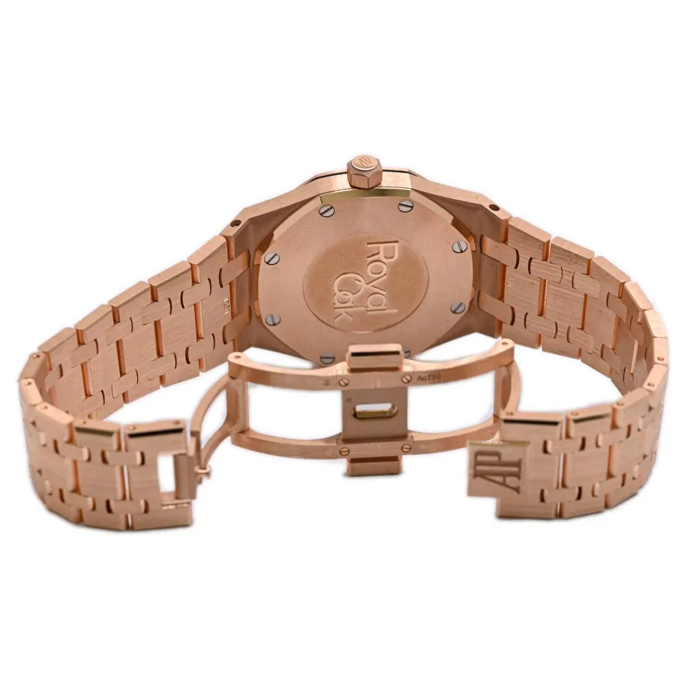 Audemars Piguet Ladies Royal Oak Quartz 18K Pink Gold 33mm Blue "Grande Tapisserie" Dial Watch Ref# 67651OR.ZZ.1261OR.02