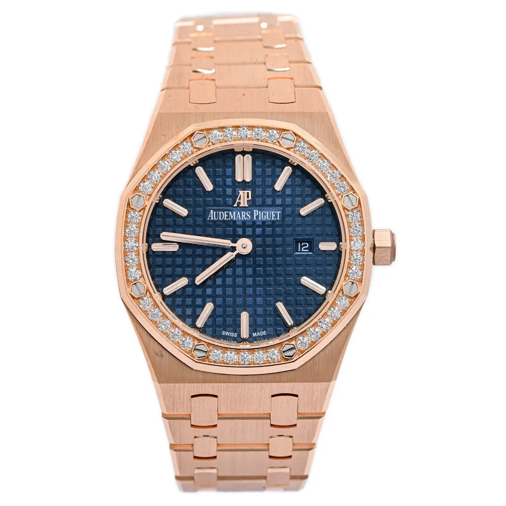 Audemars Piguet Ladies Royal Oak Quartz 18K Pink Gold 33mm Blue "Grande Tapisserie" Dial Watch Ref# 67651OR.ZZ.1261OR.02