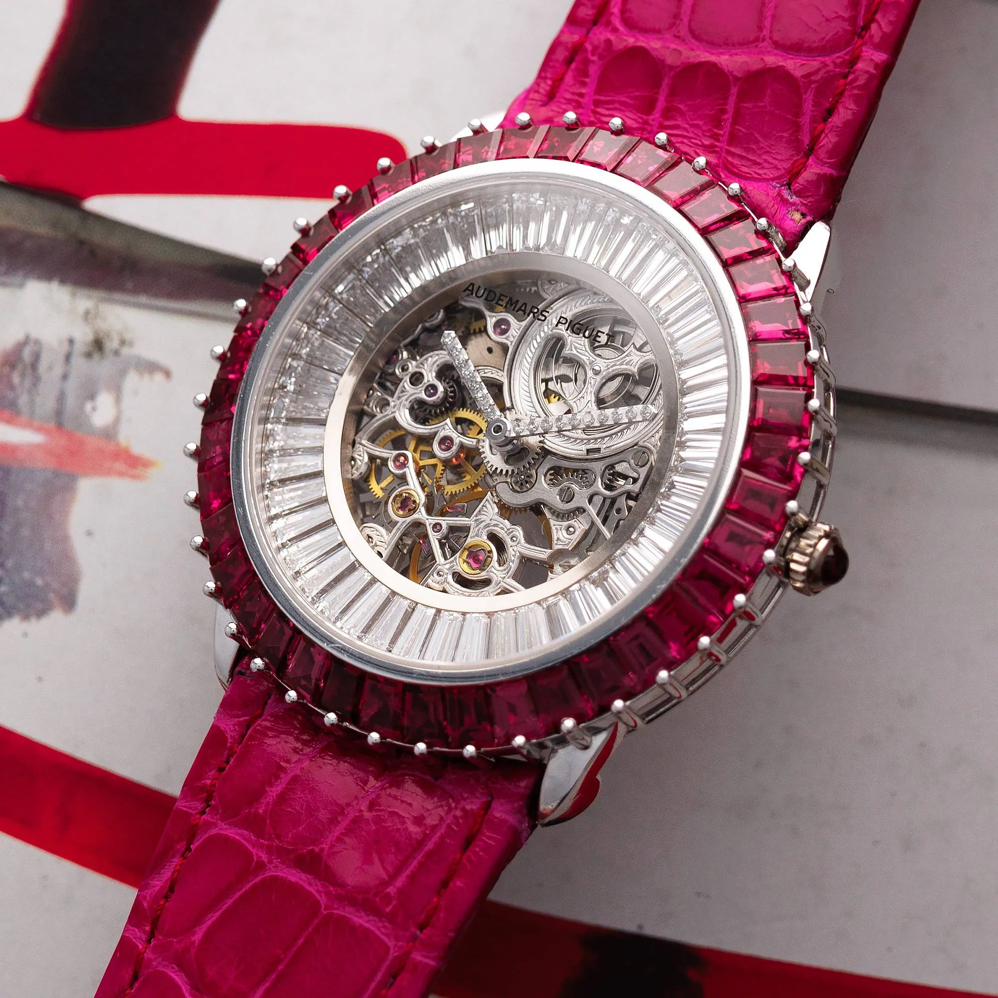 Audemars Piguet White Gold Ruby & Diamond Skeleton Watch