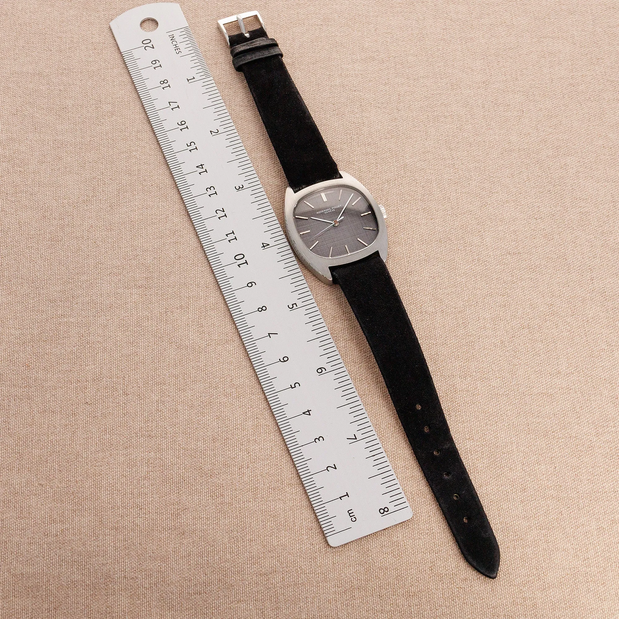 Audemars Piguet White Gold Tonneau Watch Ref. 5369 with Rare Linen Dial
