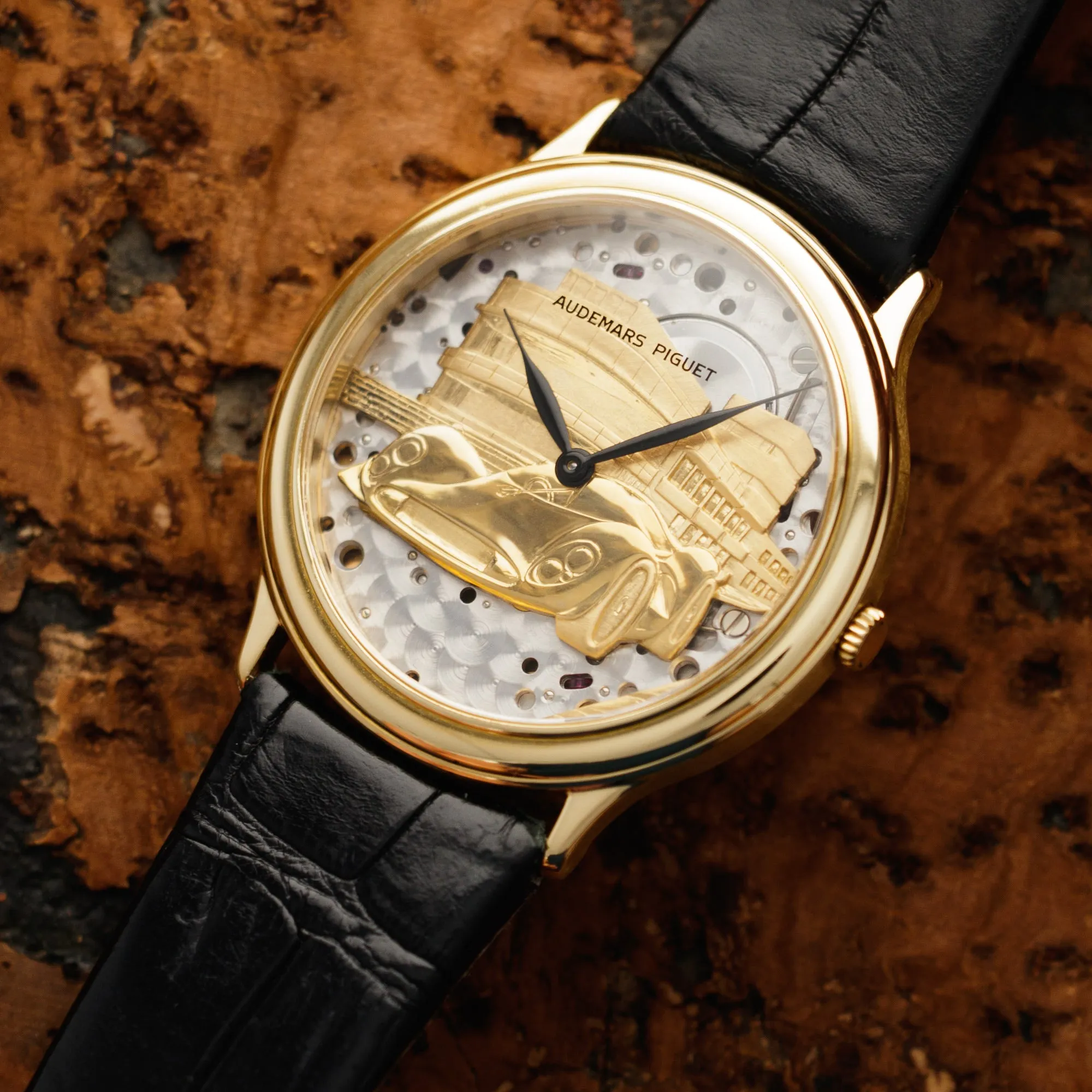 Audemars Piguet Yellow Gold Watch Ref. 14677 with Skeletonized Le Mans Ferrari Dial