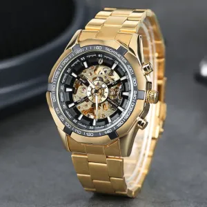 Automatic Skeleton Watch Golden X Dial Business Watches