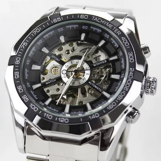 Automatic Skeleton Watch Golden X Dial Business Watches