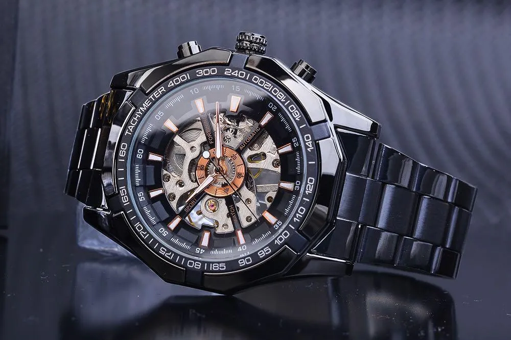 Automatic Skeleton Watch Golden X Dial Business Watches
