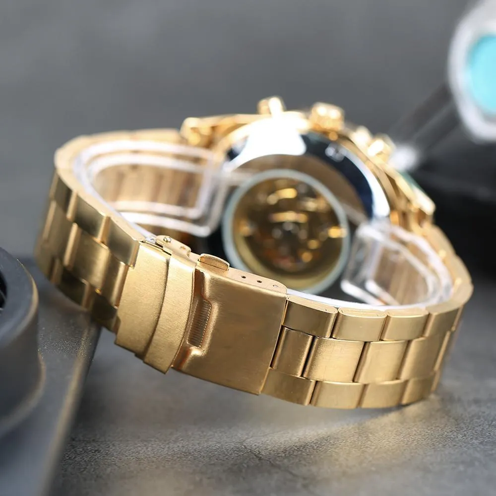 Automatic Skeleton Watch Golden X Dial Business Watches