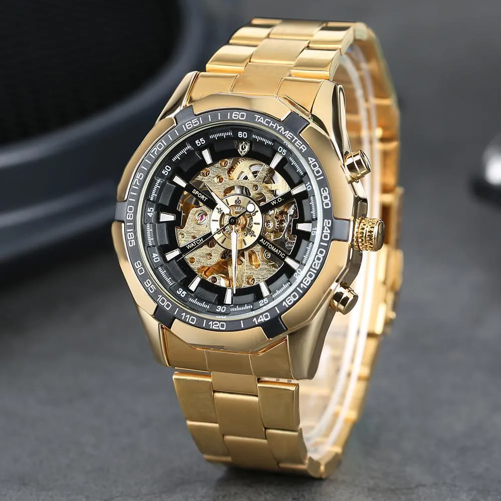 Automatic Skeleton Watch Golden X Dial Business Watches