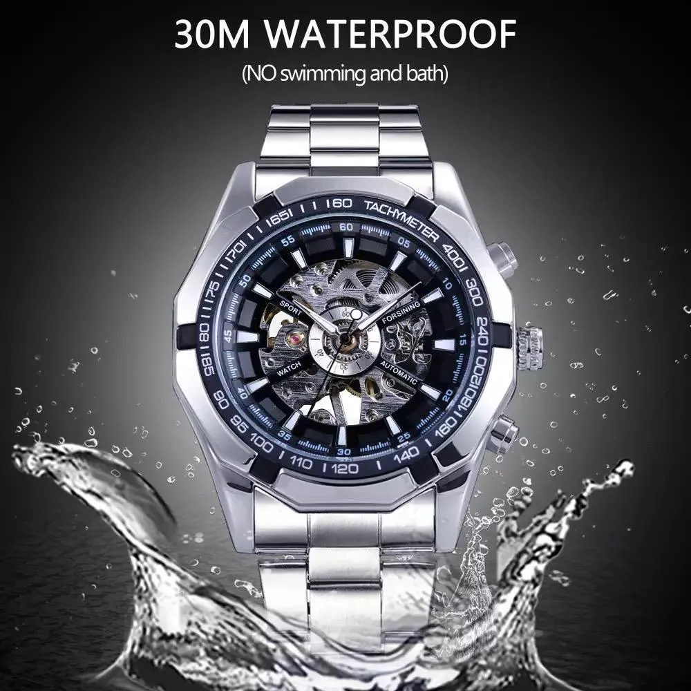 Automatic Skeleton Watch Golden X Dial Business Watches