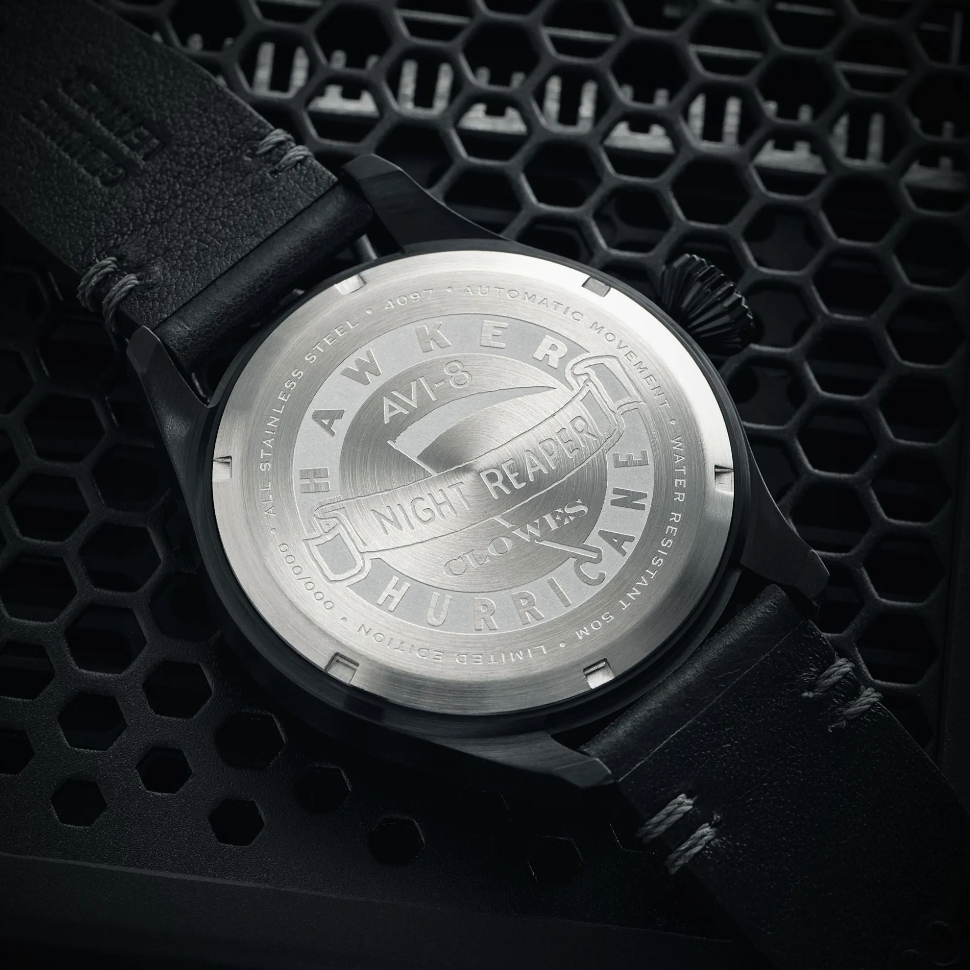 AVI-8 Hawker Hurricane Clowes Automatic Night Reaper Limited Edition Night Shadow Men's Watch AV-4097-05