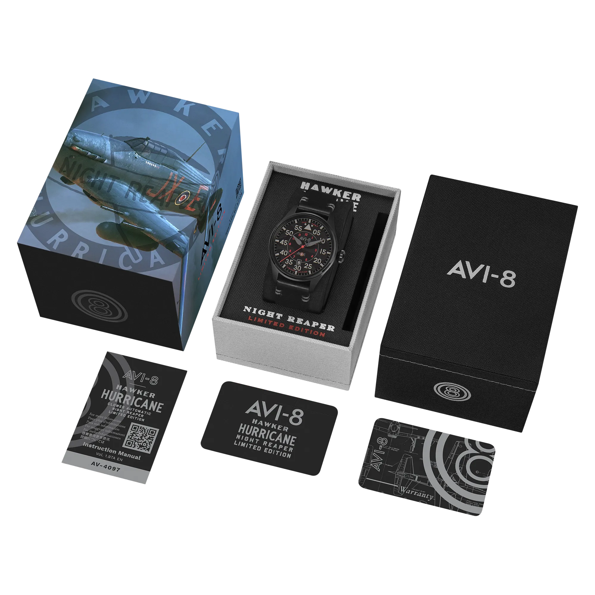 AVI-8 Hawker Hurricane Clowes Automatic Night Reaper Limited Edition Night Shadow Men's Watch AV-4097-05