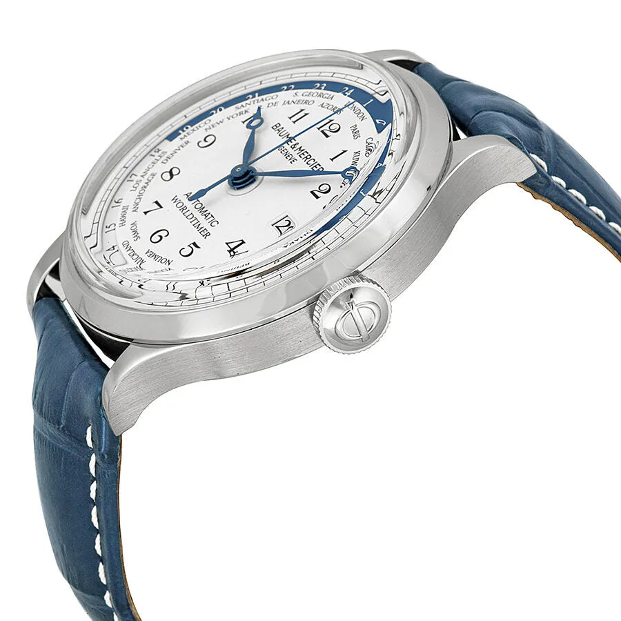 Baume and Mercier Capeland Worldtimer Silver Dial Blue Leather Men's Watch 10106 A10106