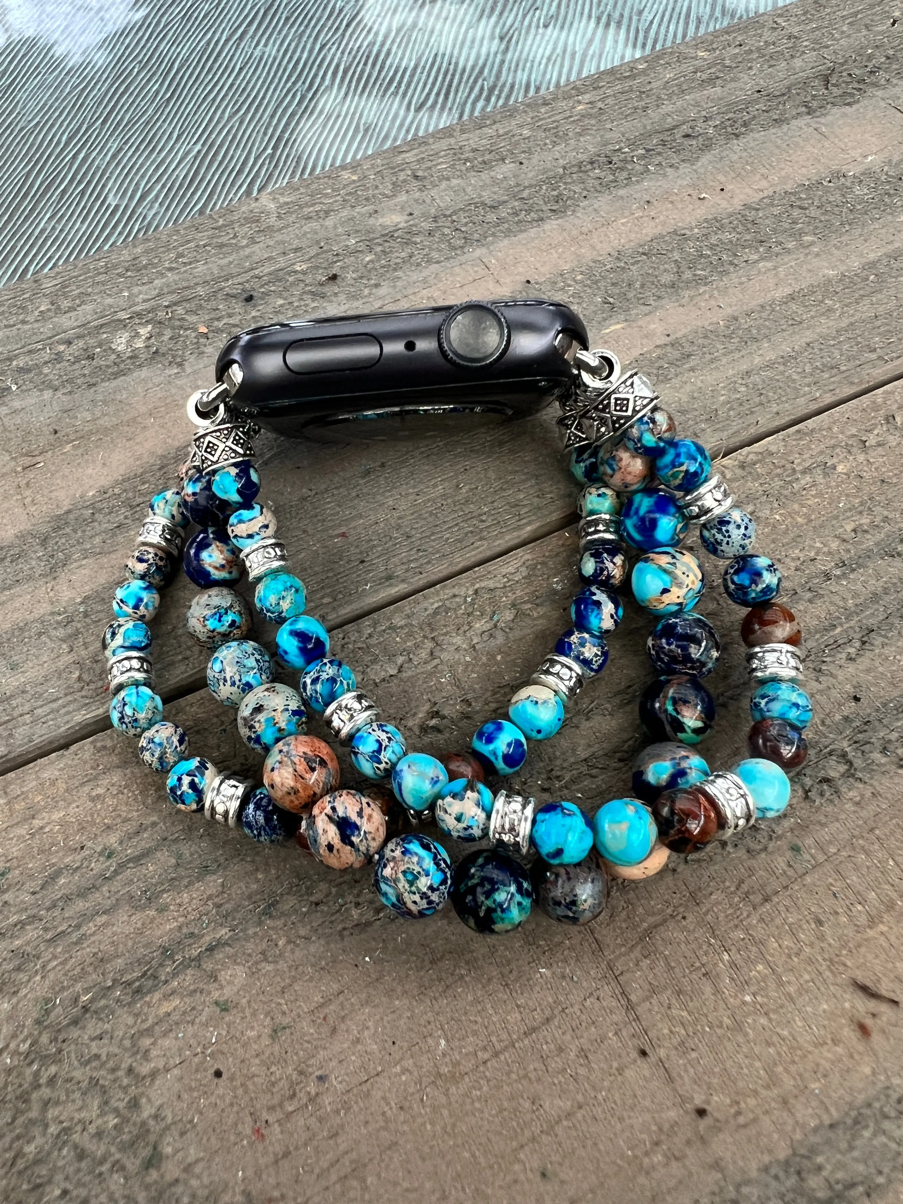 Blue Ocean Jasper Beaded Stretch Smart Watch Band