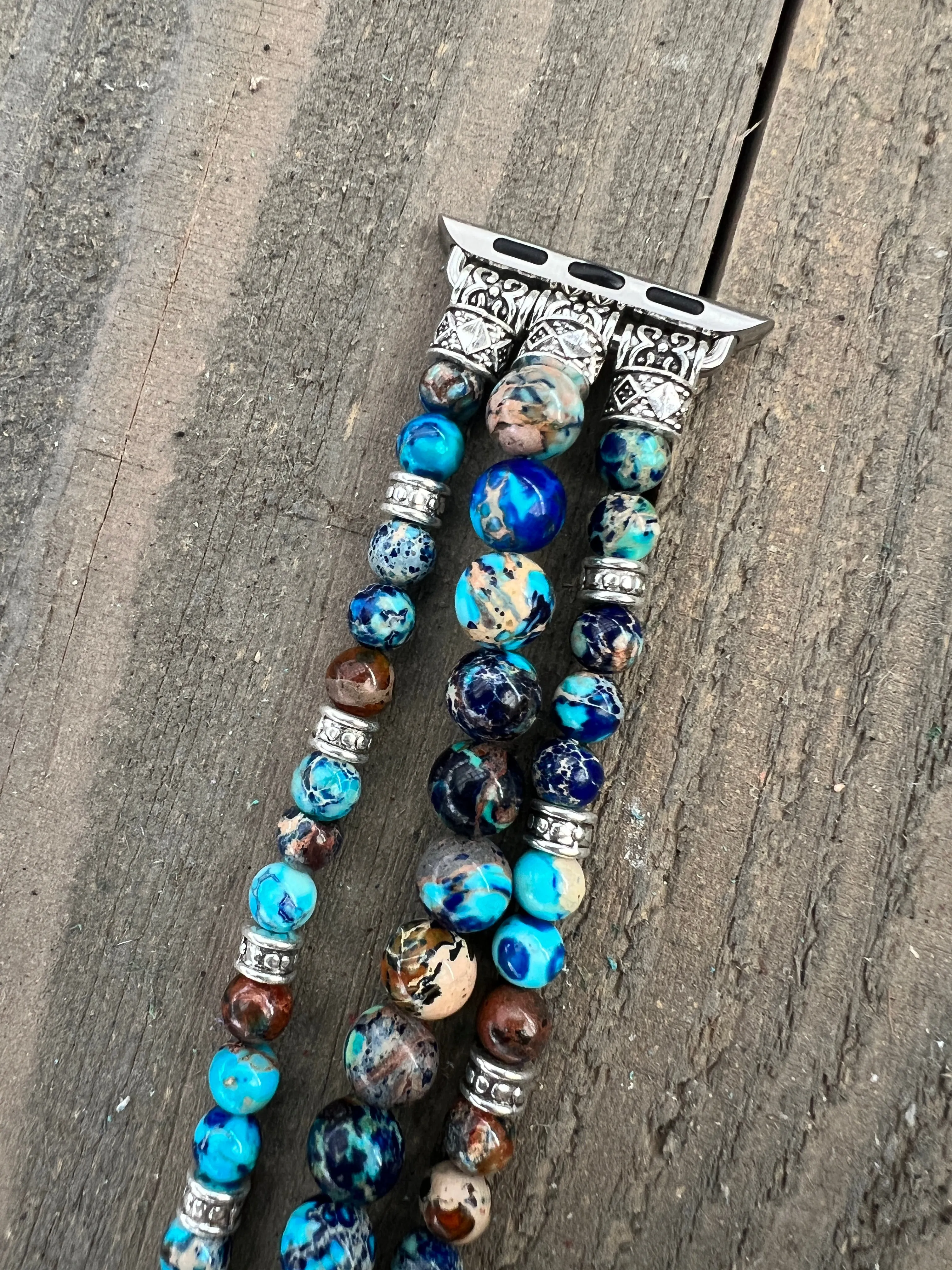 Blue Ocean Jasper Beaded Stretch Smart Watch Band