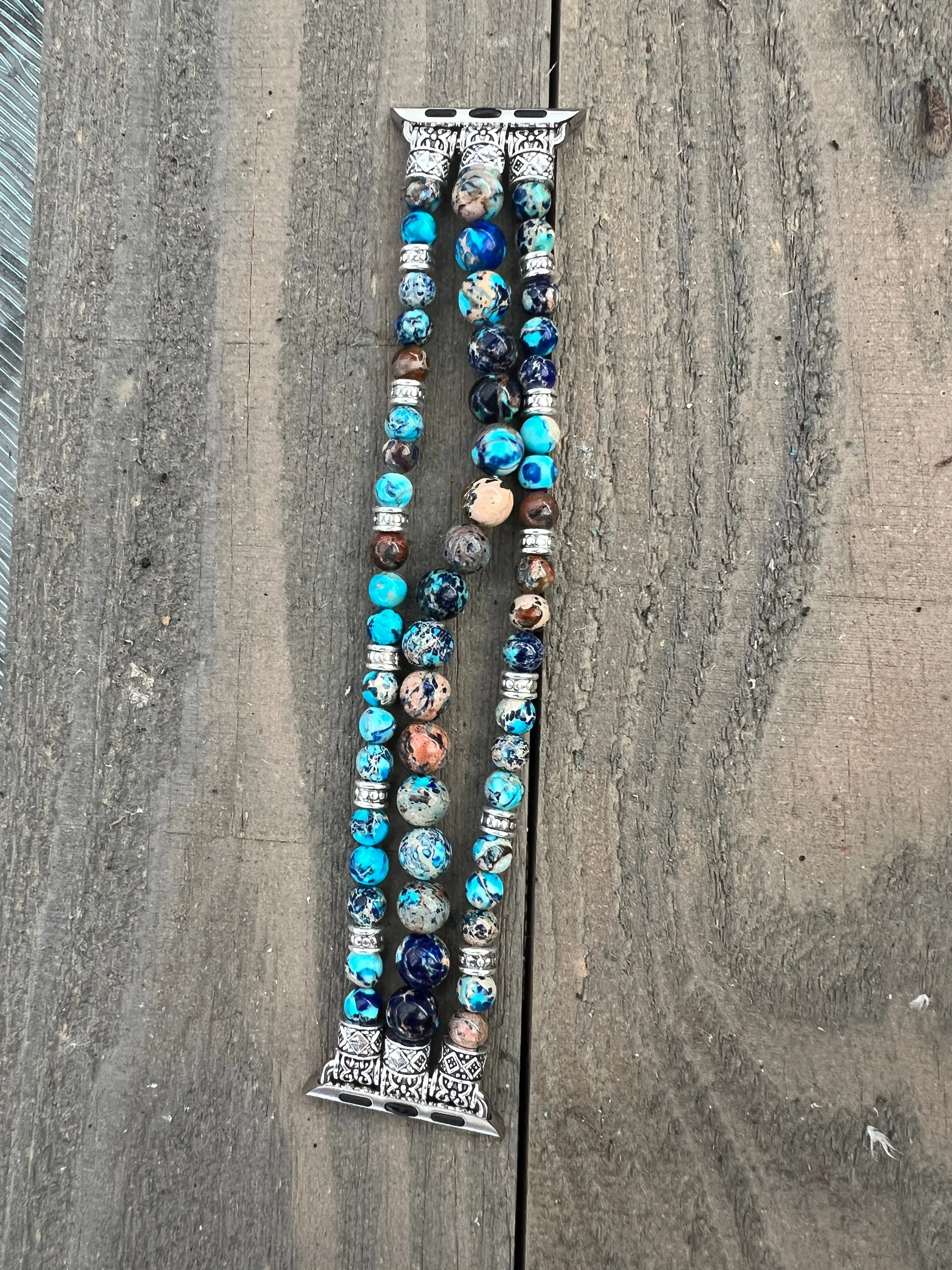 Blue Ocean Jasper Beaded Stretch Smart Watch Band