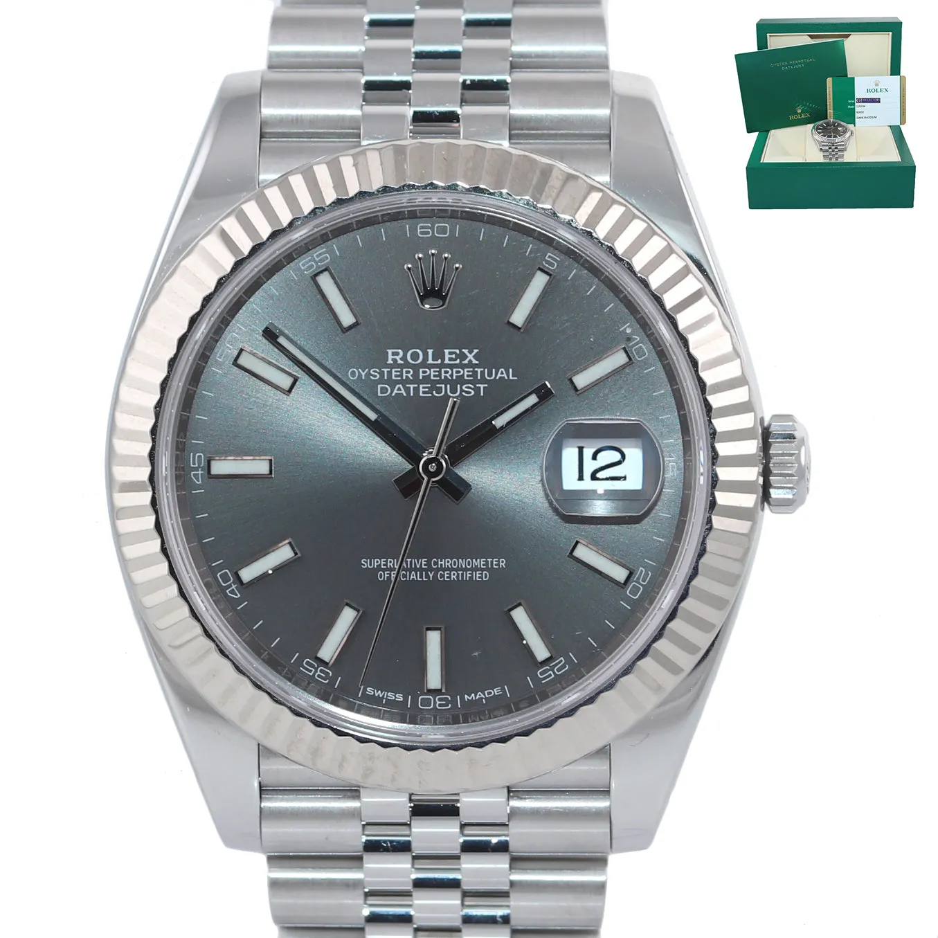 BOX PAPERS Rolex DateJust 41 Dark Rhodium 126334 Steel 18K Gold Jubilee Watch