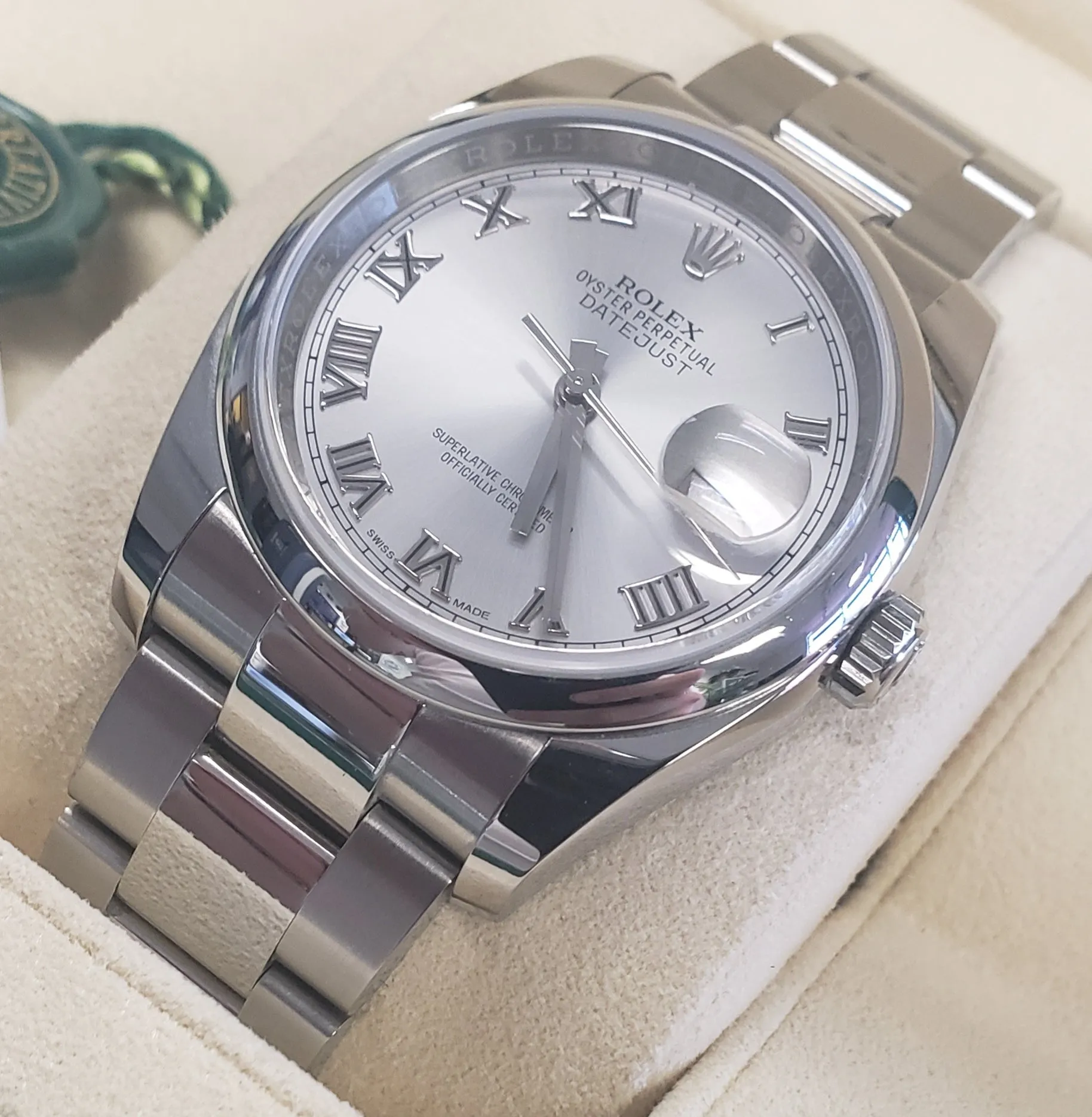BRAND NEW 2019 Rolex DateJust Rhodium Roman 36mm Stainless Oyster Watch 116200